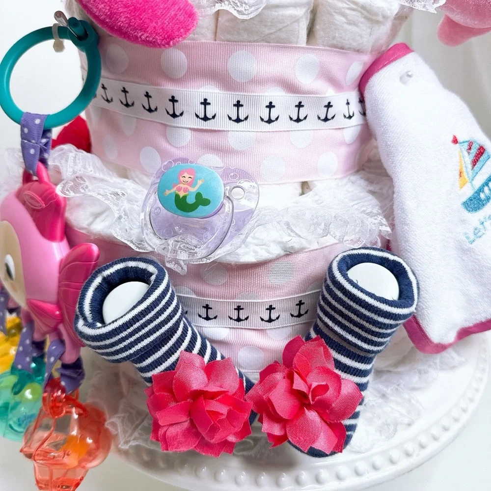 Nautical Dolphin Baby Girl Diaper Cake